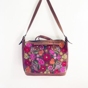 Altiplano embroidered weekender bag Large carry on multicolor floral brown suede